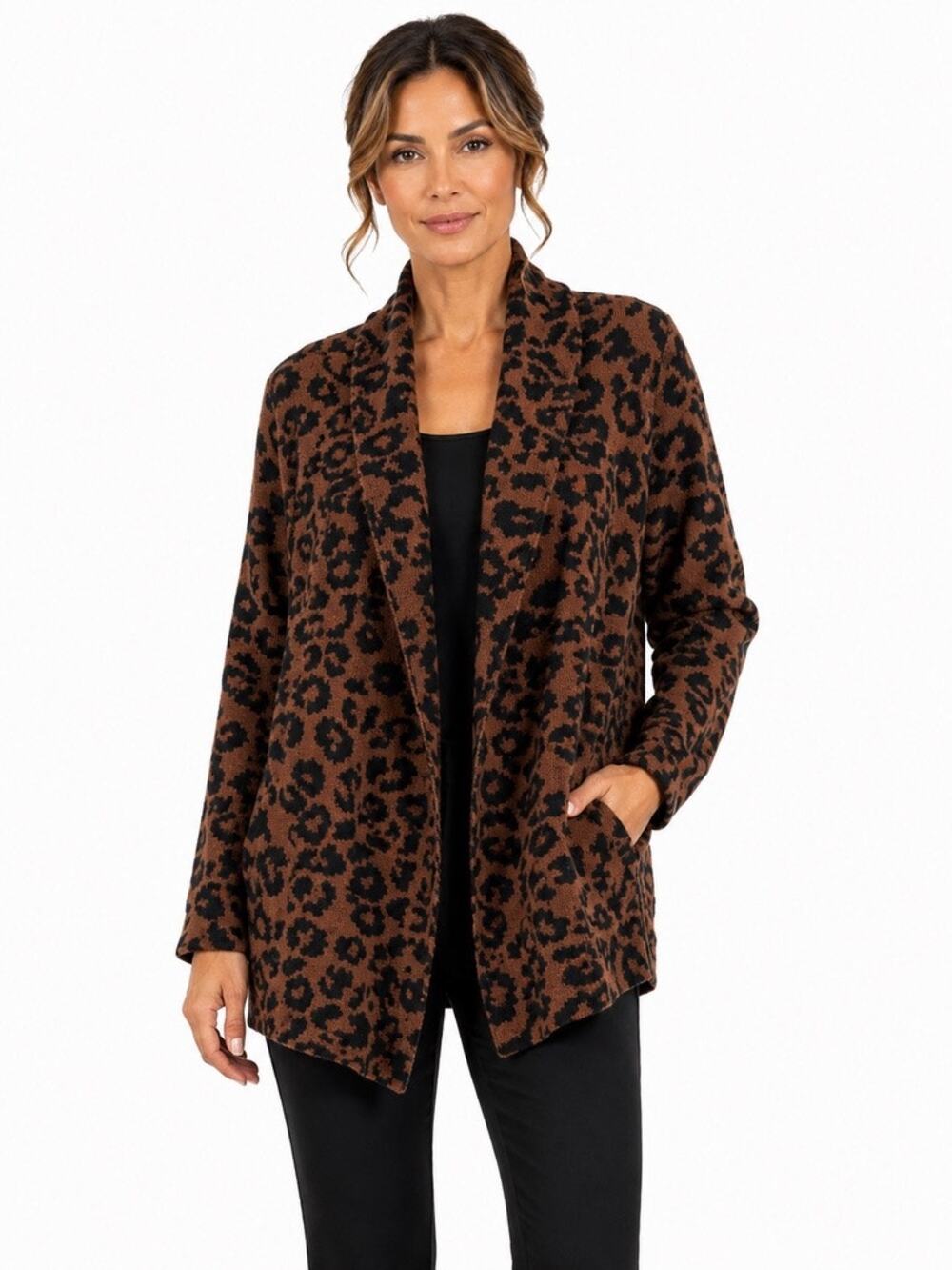 Time and True XXL Leopard Print Open Front Cardigan Sweater